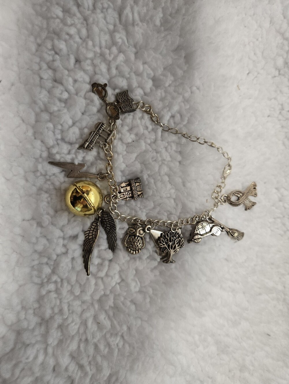 Harry Potter Silver and Gold Mixed Charm Bracelet - Owl, Tree & Wings